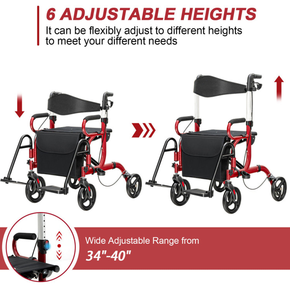 2-in-1 Rollator Walker & Transport Chair