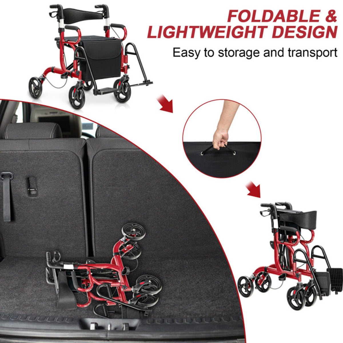 2-in-1 Rollator Walker & Transport Chair