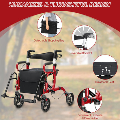2-in-1 Rollator Walker & Transport Chair