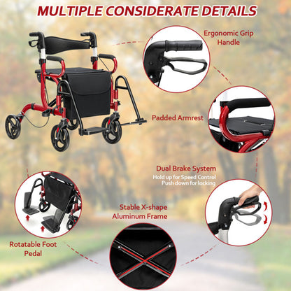 2-in-1 Rollator Walker & Transport Chair