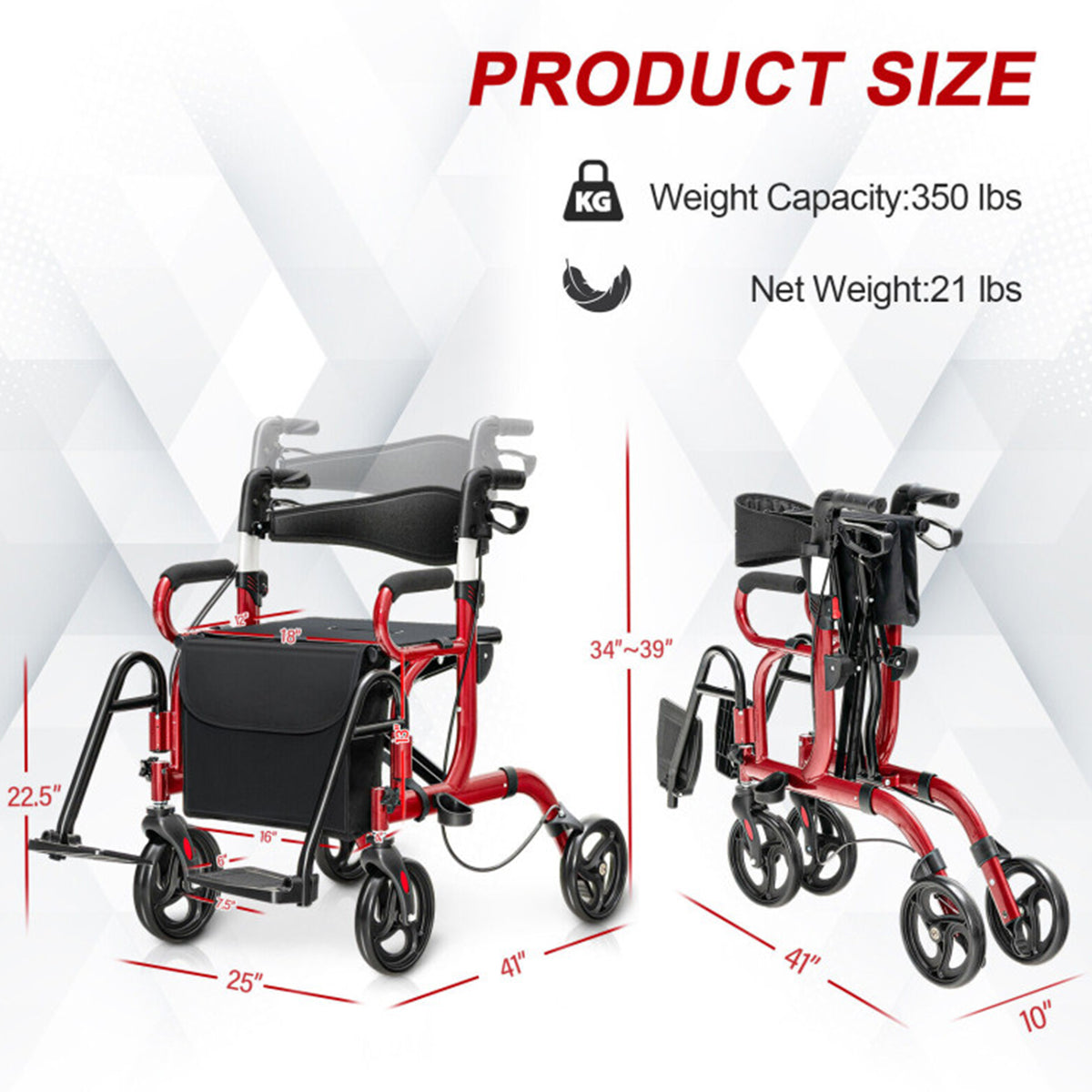 2-in-1 Rollator Walker & Transport Chair