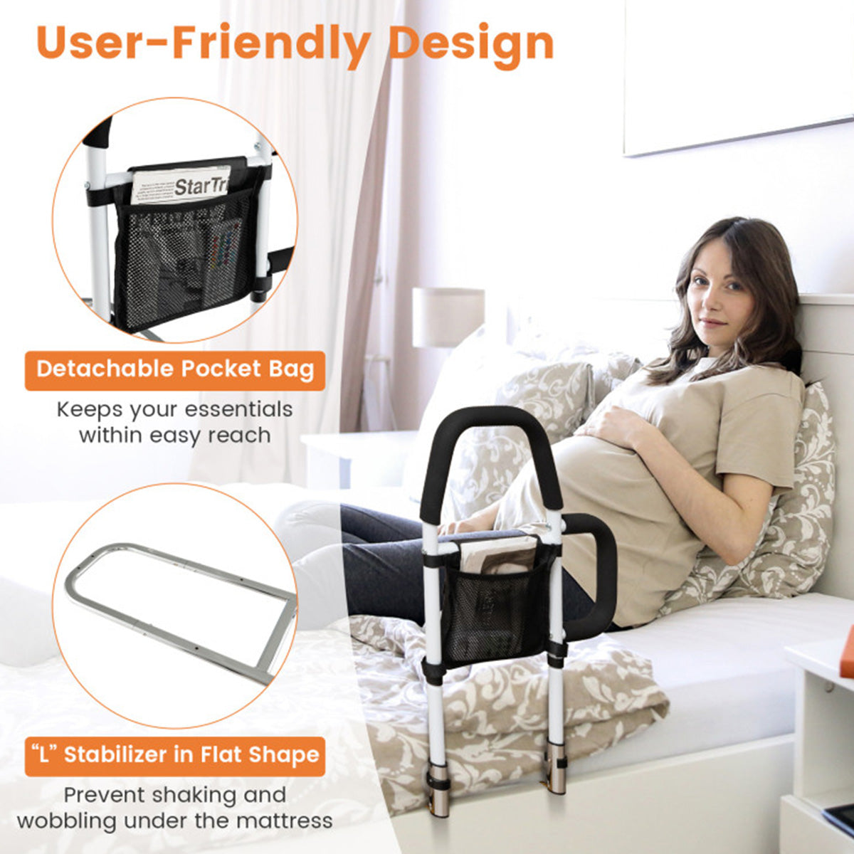 Bed Assist Rail with Non-Slip Grab Bar