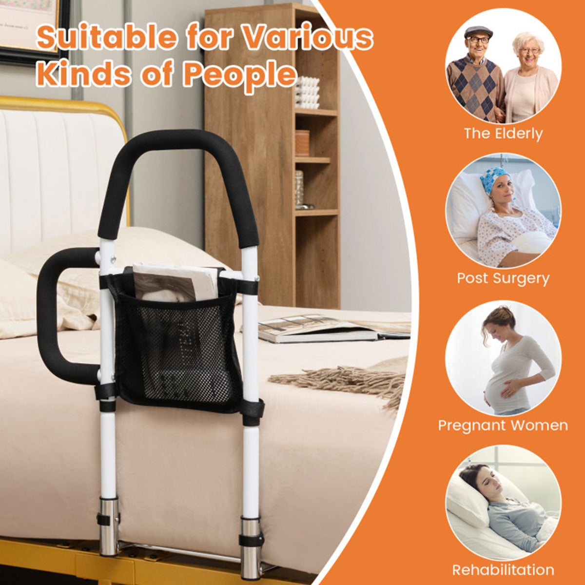 Bed Assist Rail with Non-Slip Grab Bar