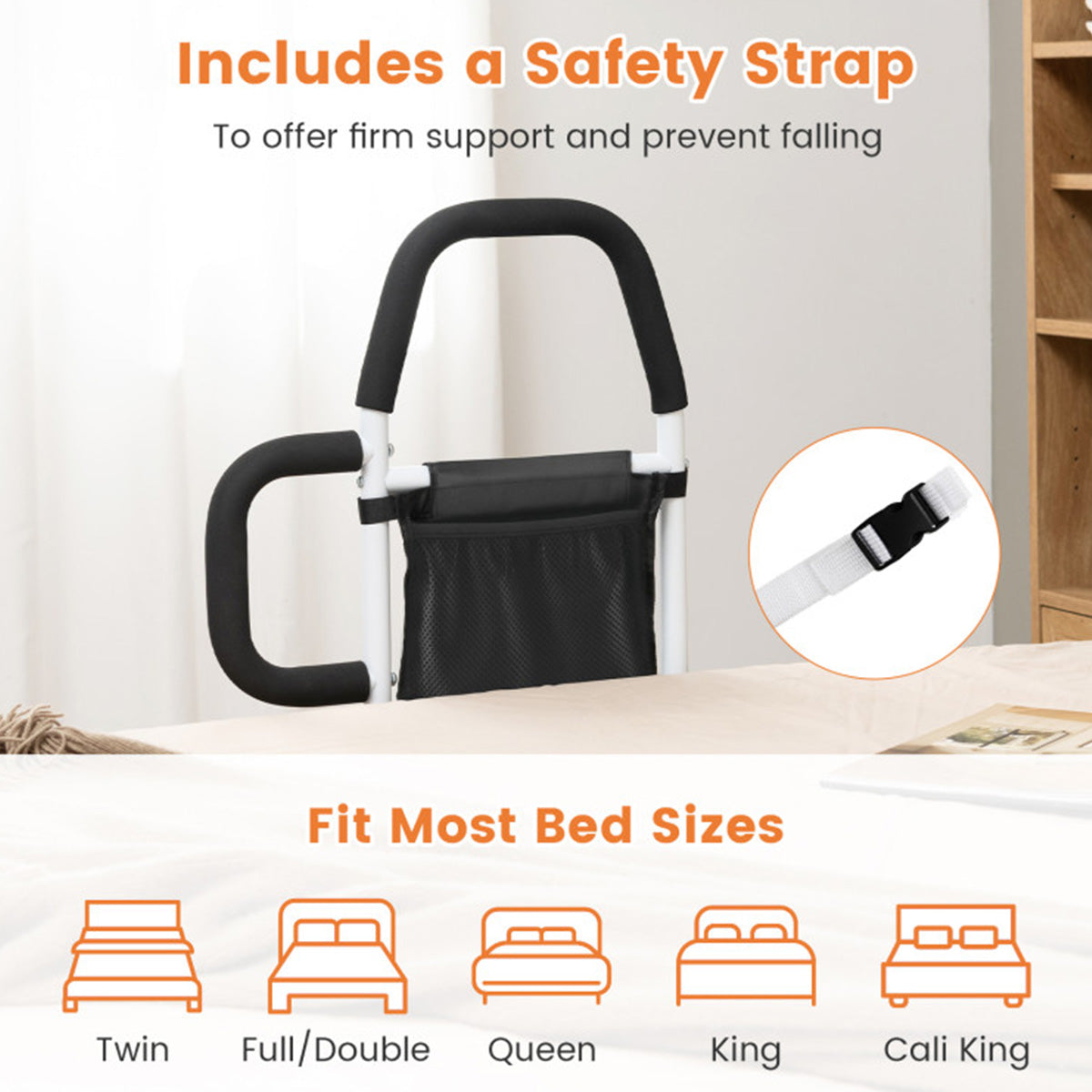 Bed Assist Rail with Non-Slip Grab Bar