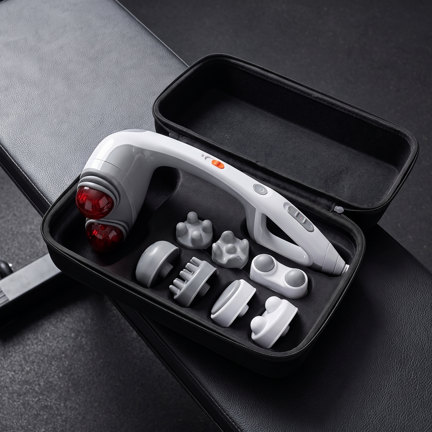Heated Dual-Head Percussion Massager - carry case with heads