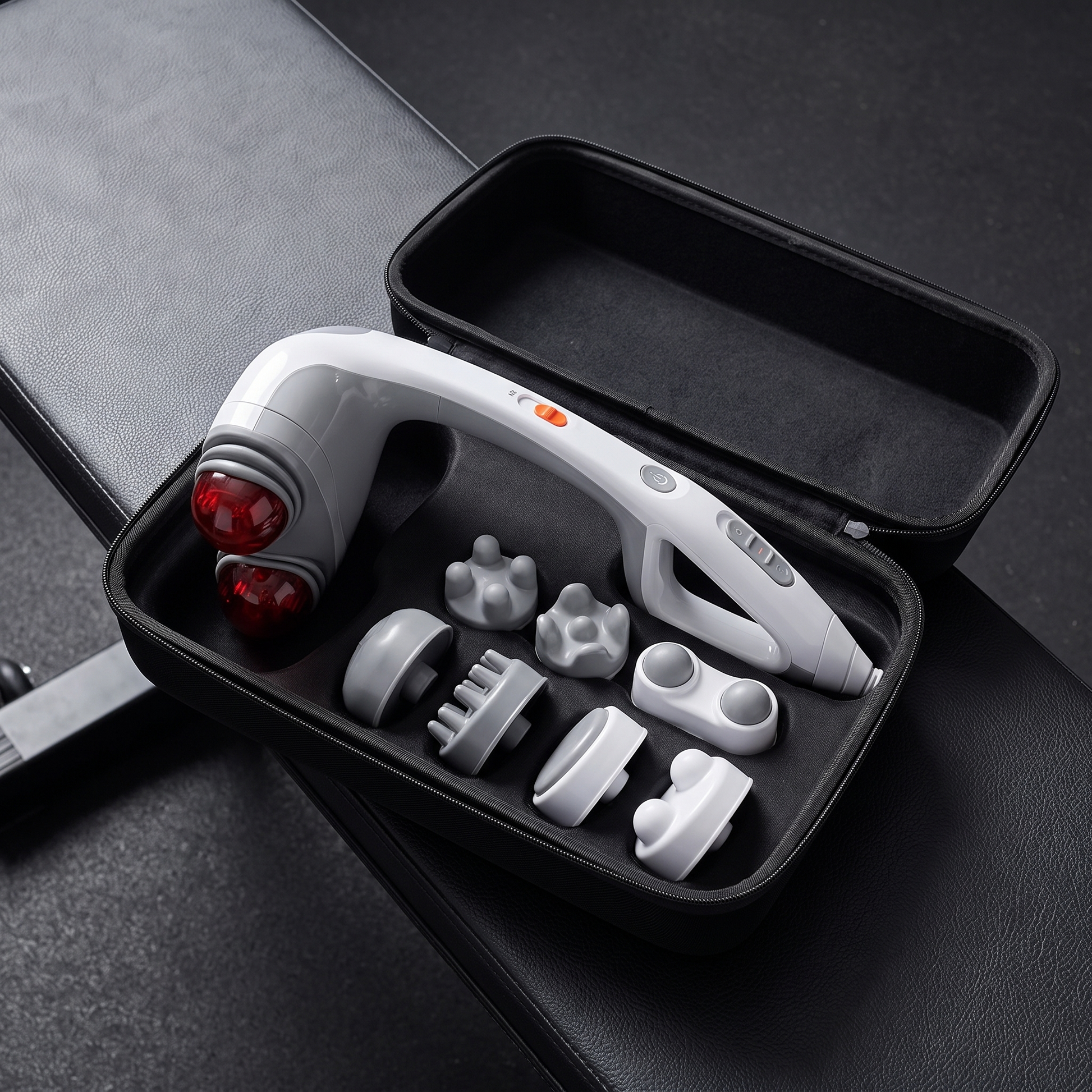 Heated Dual-Head Percussion Massager - carry case with heads