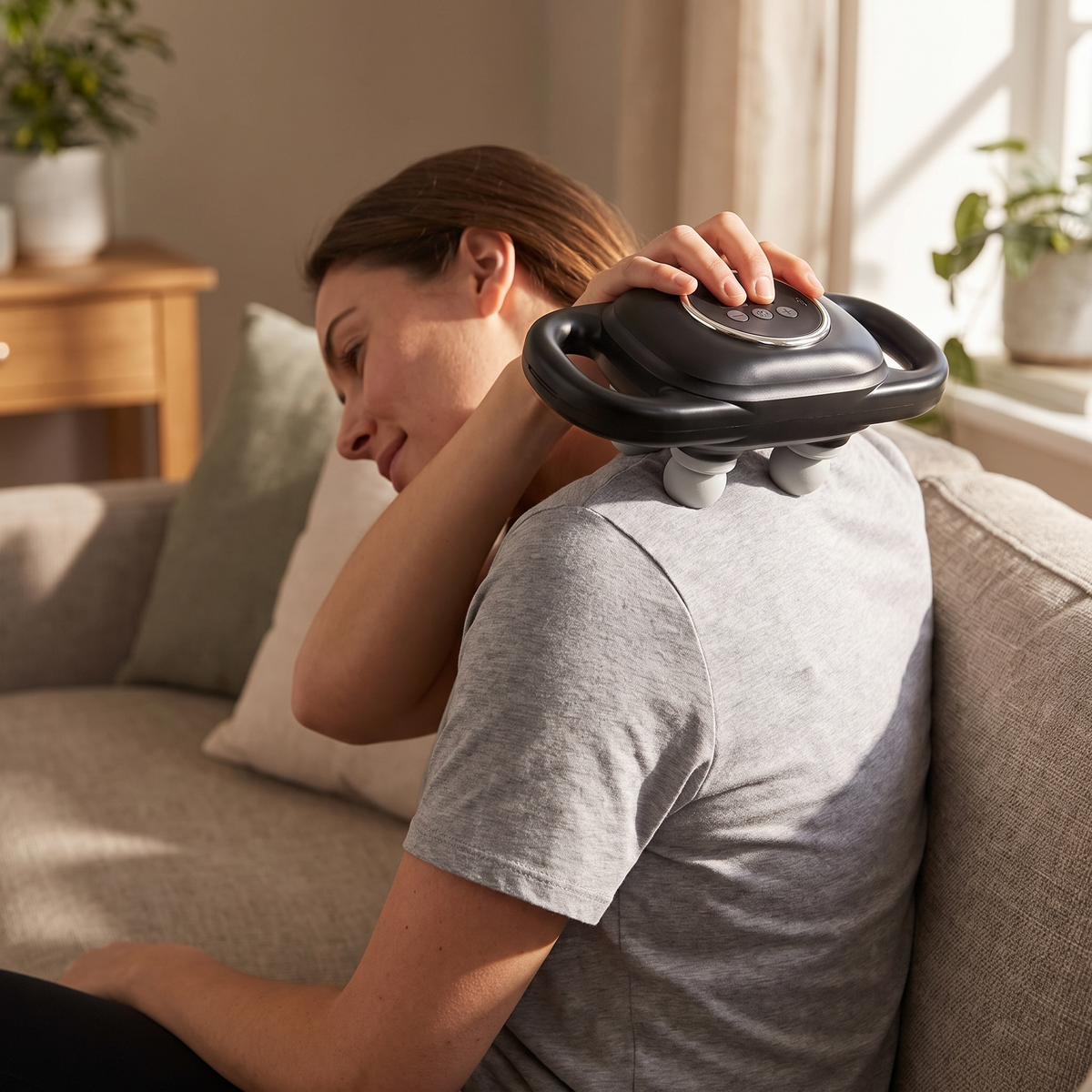 Quad Head Percussion Massage Gun - shoulder use