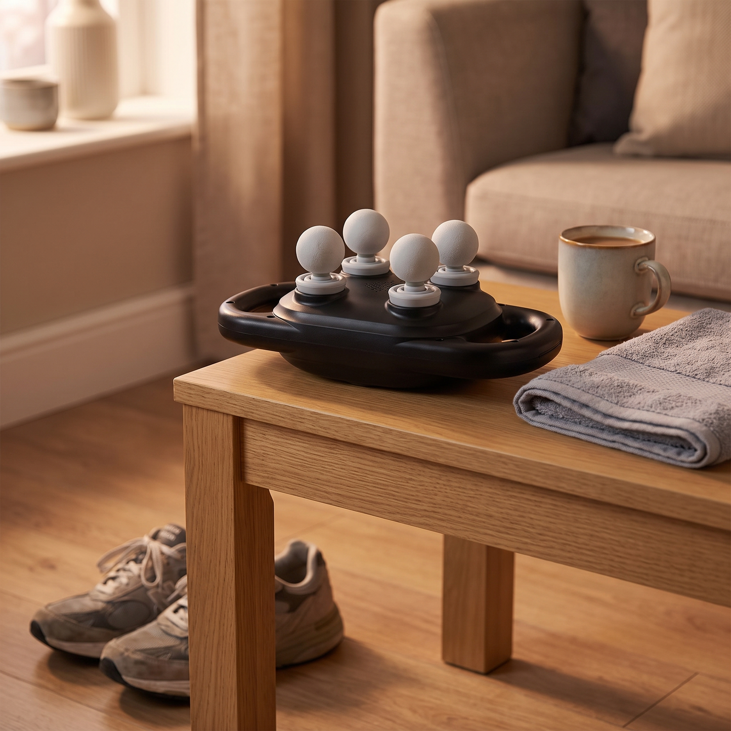 Quad Head Percussion Massage Gun - side table