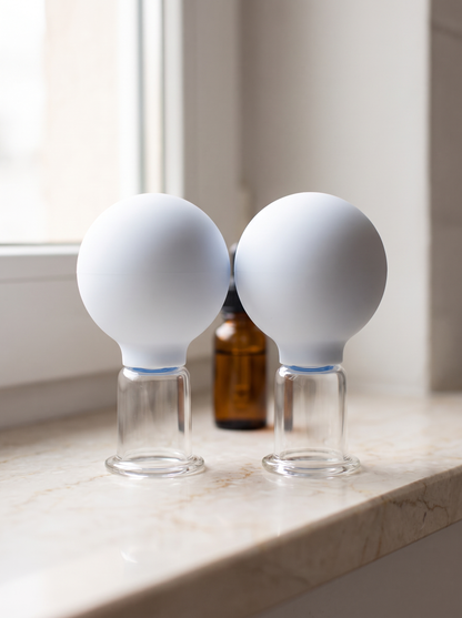 Face Cupping Kit, matched pair of glass cupping cups with silicone bulbs