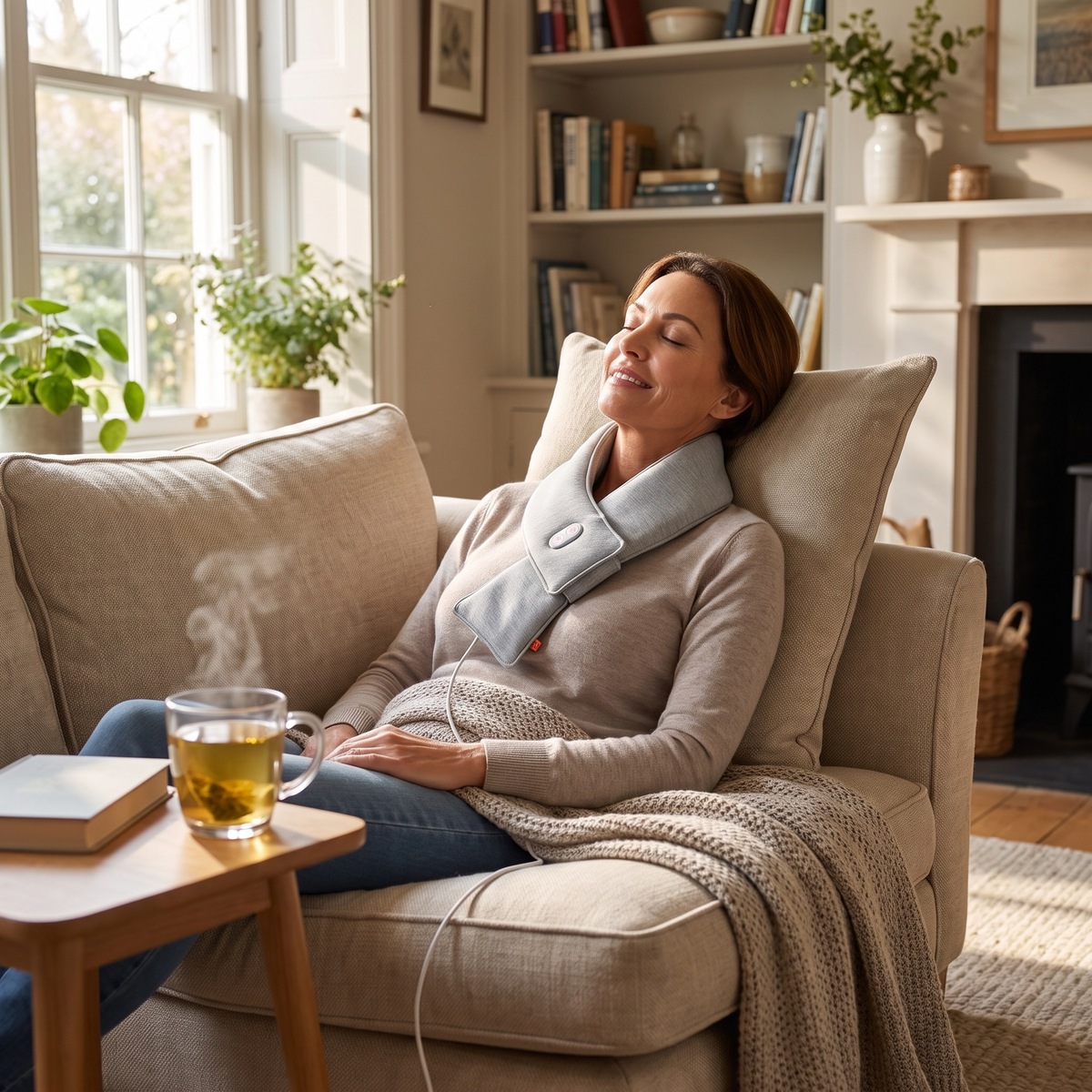 Calming Heat Massaging Neck Wrap lifestyle