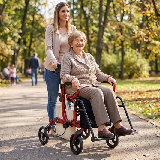 2-in-1 Folding Rollator Walker Transport Wheelchair lifestyle