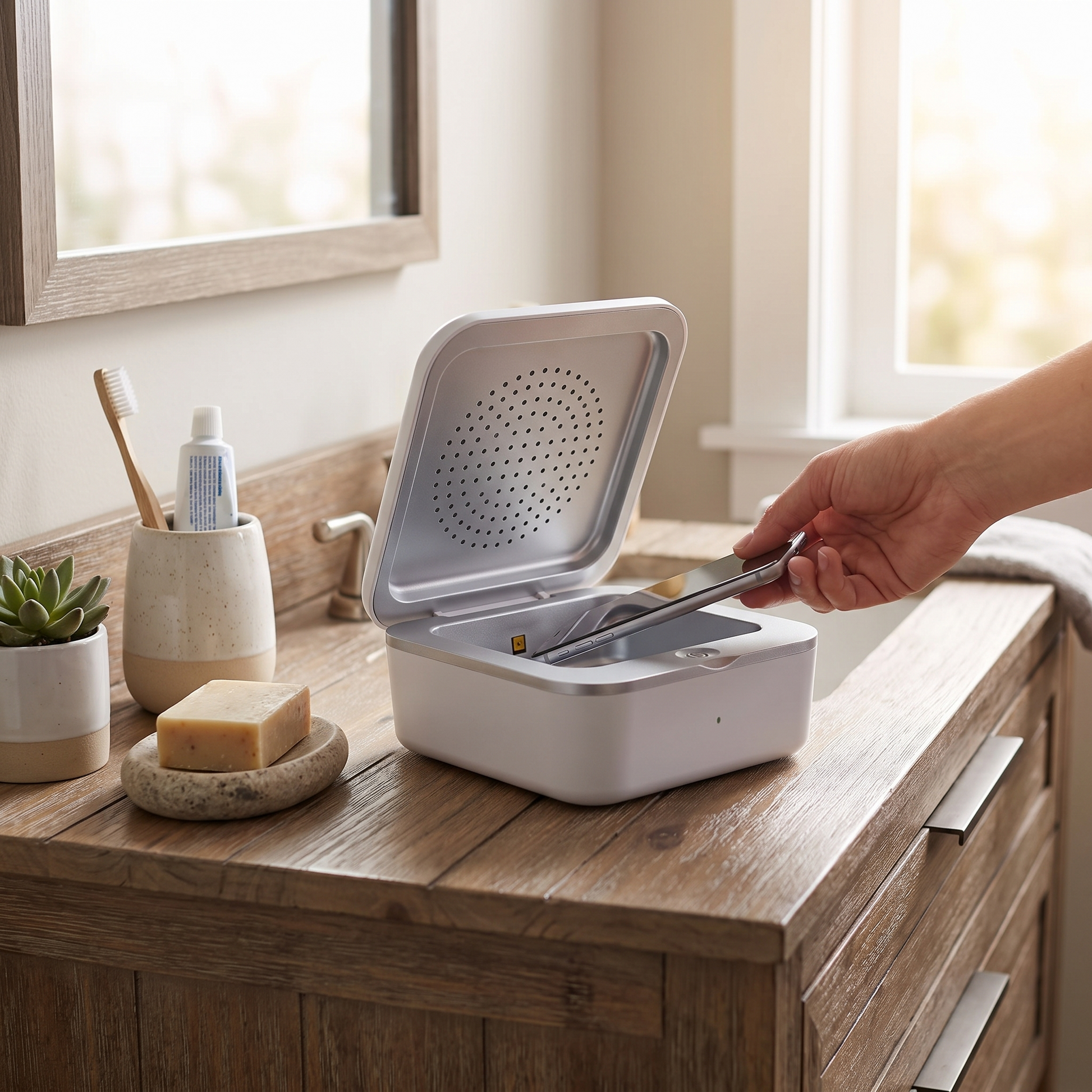 Hearing Aid UV Sanitizer and Dryer lifestyle